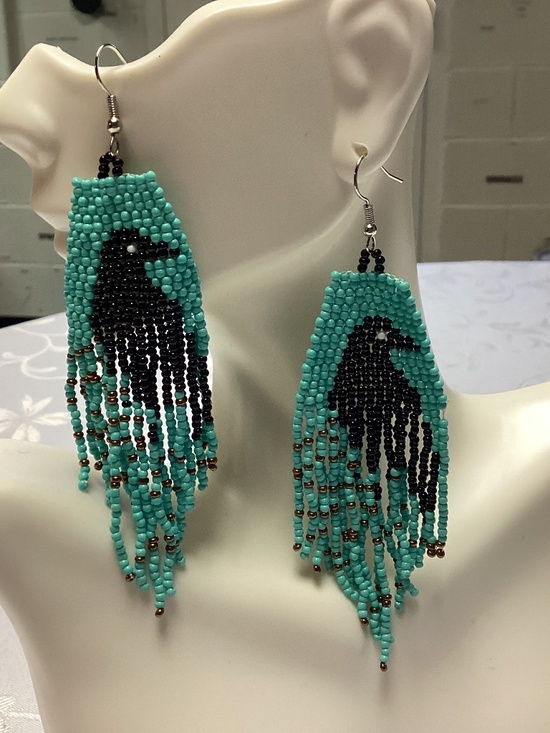 Jewelry - Crow Spirit Handmade Beaded Fringe Earrings ✨ Boho Raven Festival Dangles NWT